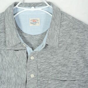 Faherty Brand Heather Gray Heathered Short Sleeve Polo Shirt Men's Size Medium